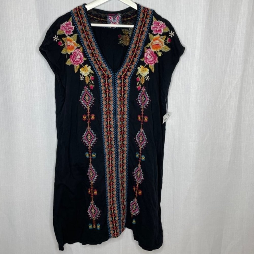 Johnny Was Black Embroidered Shift Dress